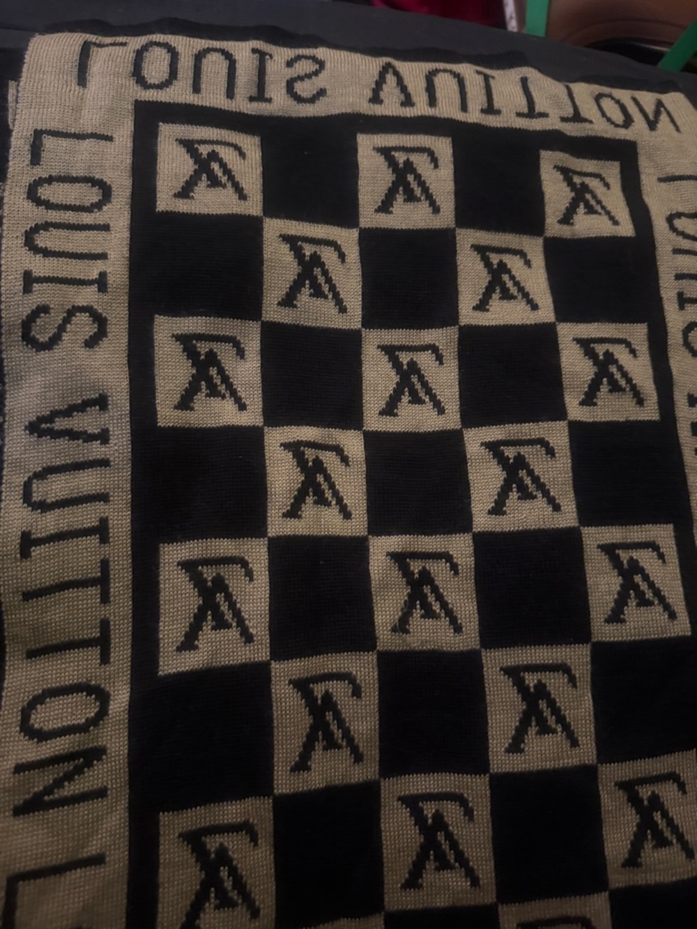 Louis Vuitton Black and Beige Checkerboard Logo Throw